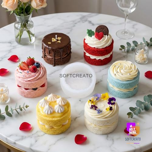 Image of Round Cake Base Candle Mould Silicone | 3D Sponge Cake Layer Mold | Dessert Style Candle Making Mould | DIY Wax, Soap, Resin Art Craft | Cylindrical Shape
