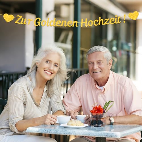 Goldene Hochzeit Deko Girlande, 50 Jahre zur Goldenen Hochzeit Banner, Glitzer Papier Hänge Hochzeitstag Girlande, 50 Hochzeitstag Dekoration, 50. Jahrestag Jubiläum Goldhochzeit Party Geschenke