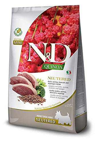 Farmina N&D Quinoa Adult Mini Pellets Hundefutter (Trockenfutter, mit hochwertigen Vitaminen und natürliche Antioxidantien, ohne Mais, Zutaten: Ente, Brokkoli und Spargel, Portionsgröße: 7 kg)