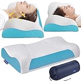 Rescien Almohada Cervical de Espuma Viscoelastica con Funda de Viaje, Almohada Ortopédica para Soporte de Cuello, Almohadas Ergonómico, Almohada de Viaje - Viaje/Hogar, 60 x 12/10 x 42cm