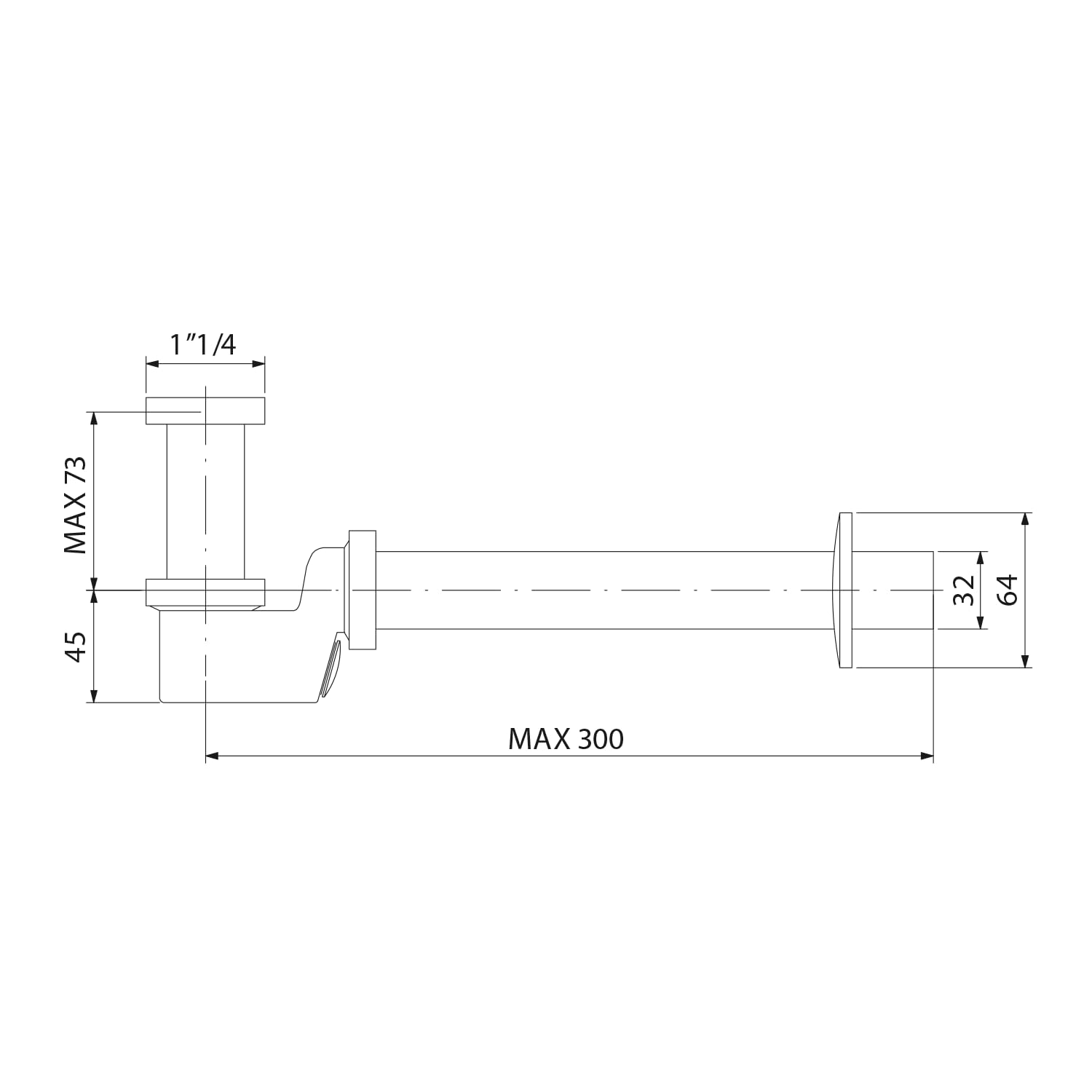 Sapho Waschbecken Siphon 5/4", Auslauf 32mm, Chrom