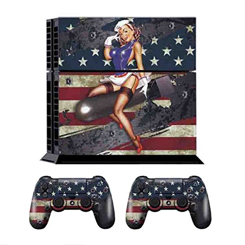 PS4 Console Designer Skin for Sony PlayStation 4 System plus Two(2) Decals for: PS4 Dualshock Controller - Battle Torn Stripes