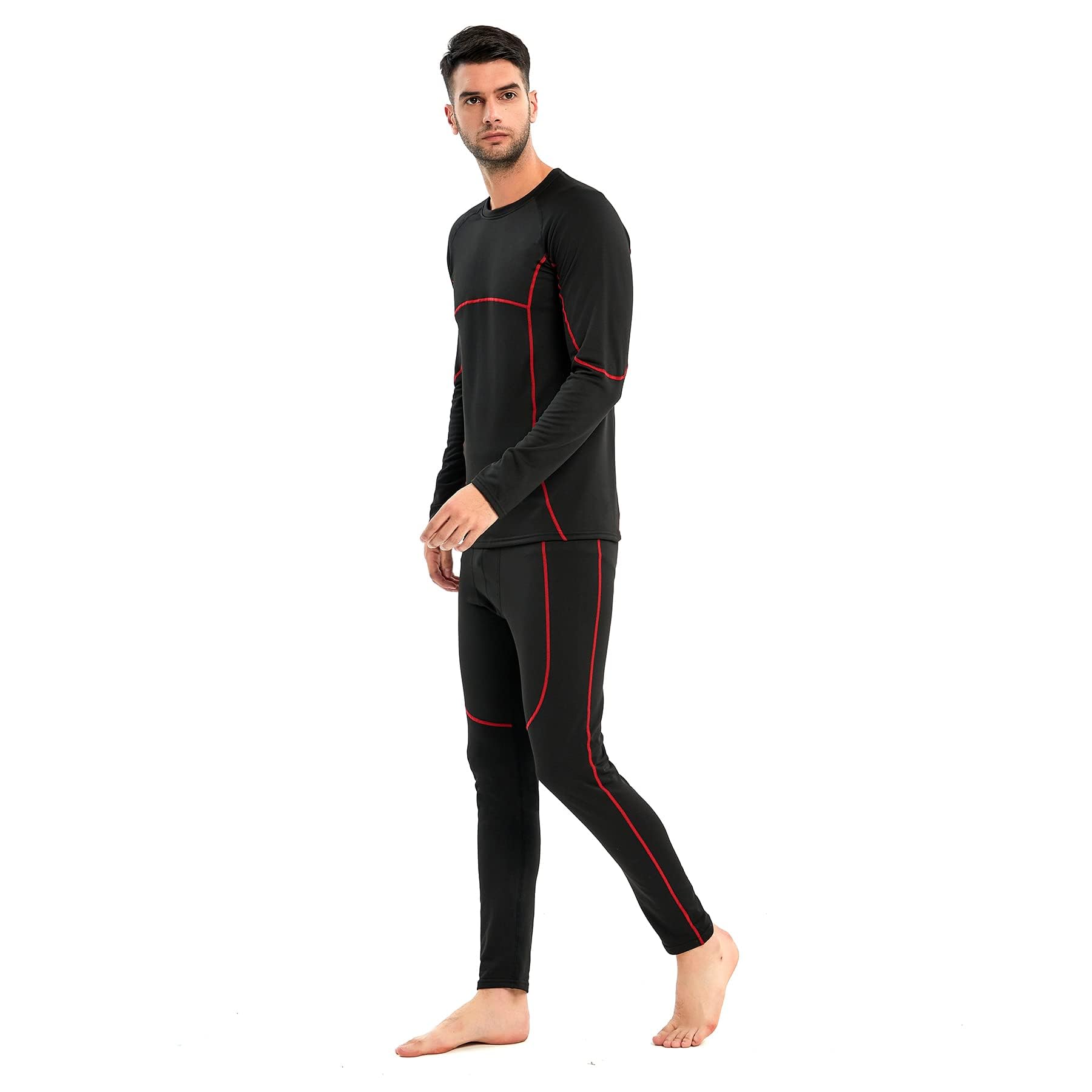 AMZSPORT Intimo Termico Uomo Set di Maglietta e Pantaloni a Compressione Asciugatura Rapida per Sci Palestra Ciclismo Calcio Corsa