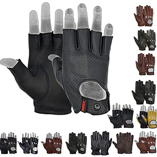 Image of MRX Driving Gloves Button Basic Soft Outdoor Glove Goat Leather Workout Full Finger, Black