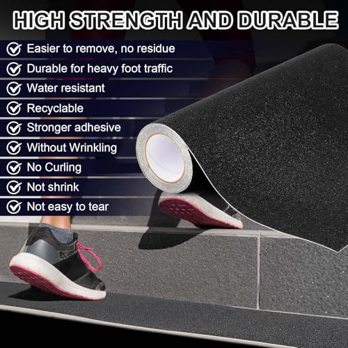 Image of Watersay Anti Slip Traction Tape 20 Inch x 20 ft Widen Waterproof Non Skid Tape Durable Grip and Friction Stair Non Slip Strips Abrasive Adhesive for Stairs Tread Steps Ramp Outdoor Indoor(Black)