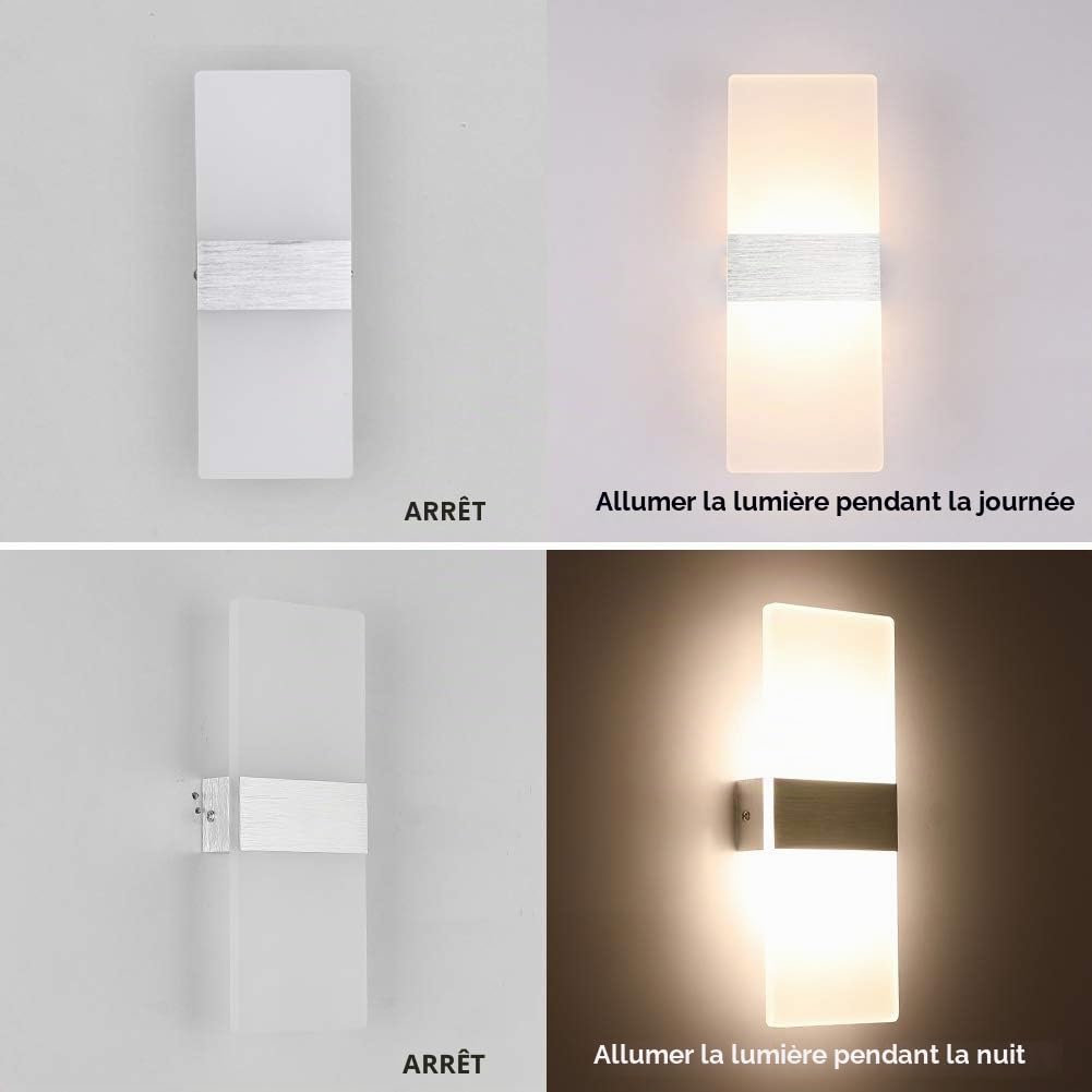 Klighten 2 Pack Applique Murale Interieur 12W LED Lampe Murale Designe Créatif Décoratif Pour Chambre Couloir Salon Hôtel Salle Blanc Chaud 3000K