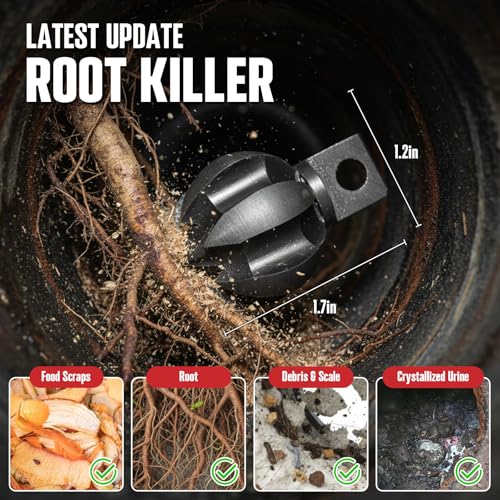 Image of POPULO Drain Cleaner Machine 100Ft x 3 /8 Inch, Root Killer, Auto feed Sewer Snake Auger on Wheels, Electric Drain Auger Professional for 1.5 to 3 Inch Pipes & Foot Switch with 8 Cutters