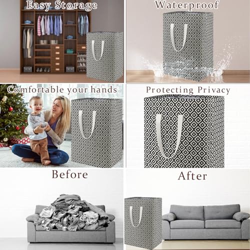 Image of Waterproof Laundry Hamper Collapsible Laundry Basket Leather Handle Laundry Bag Large Clothes Storage Toy Organization for Bathroom Bedroom Laundryroom College Dorms (Pop-Up Laundry Hampers-004)