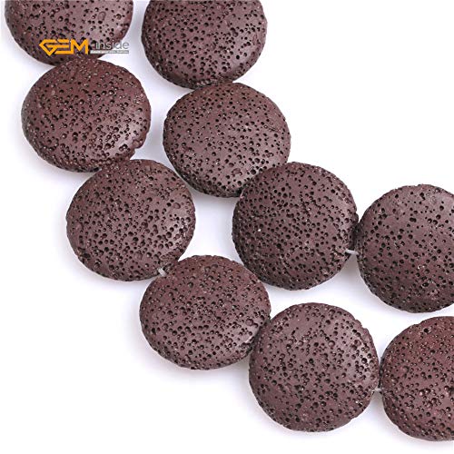 Gem-Inside 27Mm Brown Lava Gemstone Coin Shape Loose Beads Crystal Energy Stone Power For Jewelry Making 15‘’ #TOP4