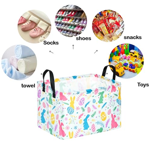 Image of Rectangle Gift Storage Basket Home Shelf Storage Basket Organizer Box Clothes Laundry Hamper Nursery Basket Laundry Basket with Handles (Leaf Bunny)