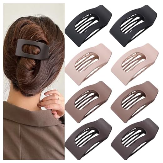 8 Pack Neutral Flat Hair Clips for Women – Large Matte No-Slip Rectangle Claw Clips Thick & Thin Hair in Brown, Black, and Blonde, Strong Hold Square Hair Accessories for Work or Daily Wear