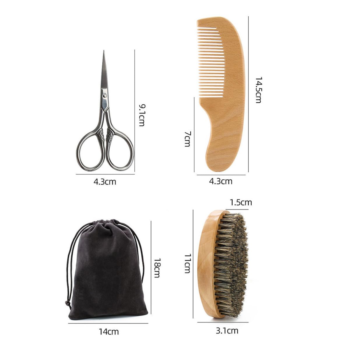 FRCOLOR 3ensembles Set De Soins Barbe Coffret Complet Avec Ciseaux Peigne Et Brosse Pour Entretien Masculines