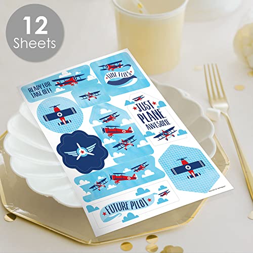 Big Dot Of Happiness BD4097PFS Taking Flight - Airplane - Vintage Plane Baby Shower Or Birthday Party Favor Sticker Set thumb #1