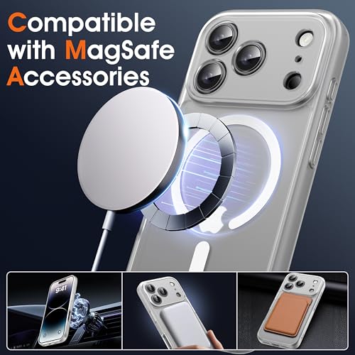 Image of Oterkin Magnetic for iPhone 17 Pro Case Matte, Upgraded Full Camera Protection Compatible with MagSafe Frosted Translucent Shockproof Anti-Scratch Slim Fit Case Military Grade Protection (Clear Matte)