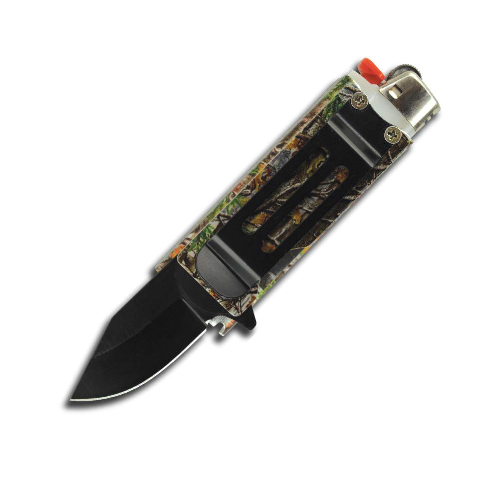 Military Grade Aluminum Tactical Knife Lighter Case Bottle Opener, Camouflage Print