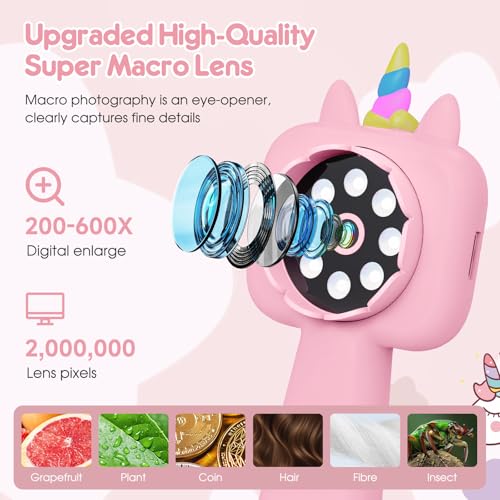 Magnifying, 2.4" Microscope for Kids, 600X-4800X Handheld Digital Miniscope, Portable Pocket Magnification Microscope Photo & Video | Education Toys for Age 3 4 5 6 7 8 9 10 Girls Boys — view 3