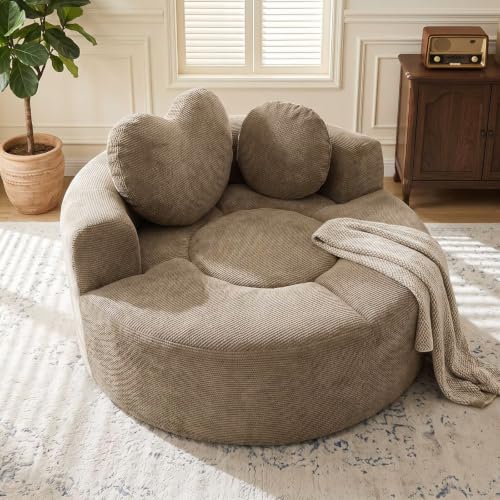 Image of Trustyue Boneless Couch,Comfy Fluffy Sofa Bed,Upholstered Sleeper Sofa with Cup Holder and Throw Pillows,Corduroy Plush Cloud Lounge Chair (Brown, Waffle Polyester)