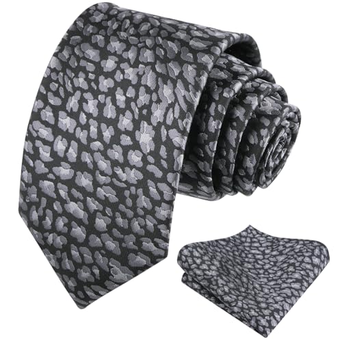 Image of Alizeal Men's Leopard Print Tie Set 3.15'' Necktie with Pocket Square Gift Box for Wedding and Fashion Occasions
