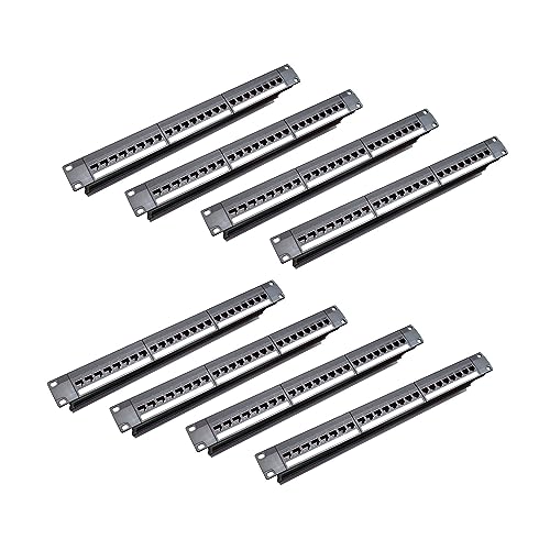 Cwmiibili 8X, 19Inch 1U Cabinet Rack Pass-Through 24 Port CAT6 Patch Panel RJ45 Contact Port (RJ45 Contact Port) Modular Frame