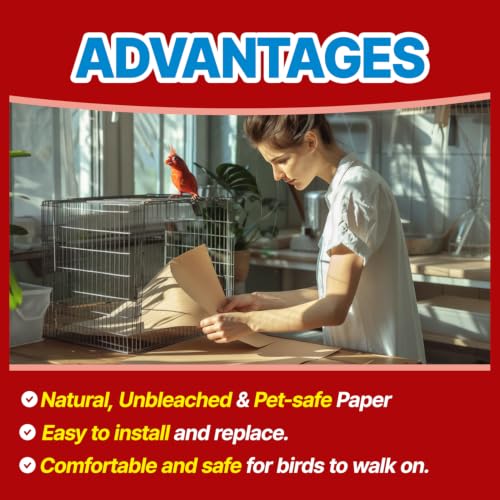 Image of T TORTO9 Kraft Bird Cage Liners 11 x 17 Inch, 120 Sheets, Absorbent Paper Tray Liners for Large Bird Cages, Pre-Cut Disposable Cage Bottom Liners