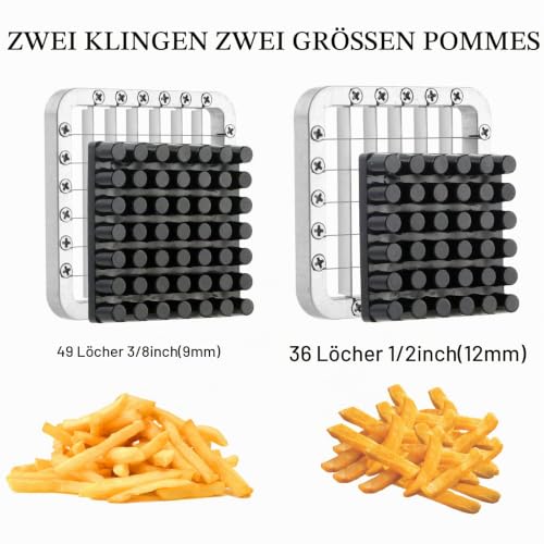 Foto von Pommes Frites Schneider, Canirologas Professional Pommesschneider Edelstahl Kartoffelhacker Kartoffelchip Cutter mit 2-Klingen für Kartoffel Karotte Gurke Vegatable
