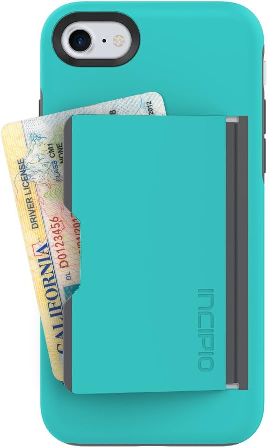 Incipio Stowaway iPhone 8 & iPhone 7 Case with Credit Card Slot Holder and Integrated Stand for iPhone 8 & iPhone 7 - Turquoise/Charcoal