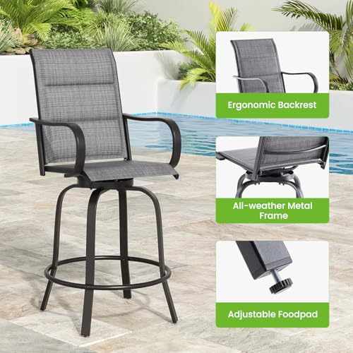 Image of Soohow Swivel Patio Bar Stools Set of 6, Outdoor Barstools with Paded Textilene Fabric, All Weather Bar Height Outdoor Chairs, Tall Swivel Patio Chair for Balcony, Poolside, Yard