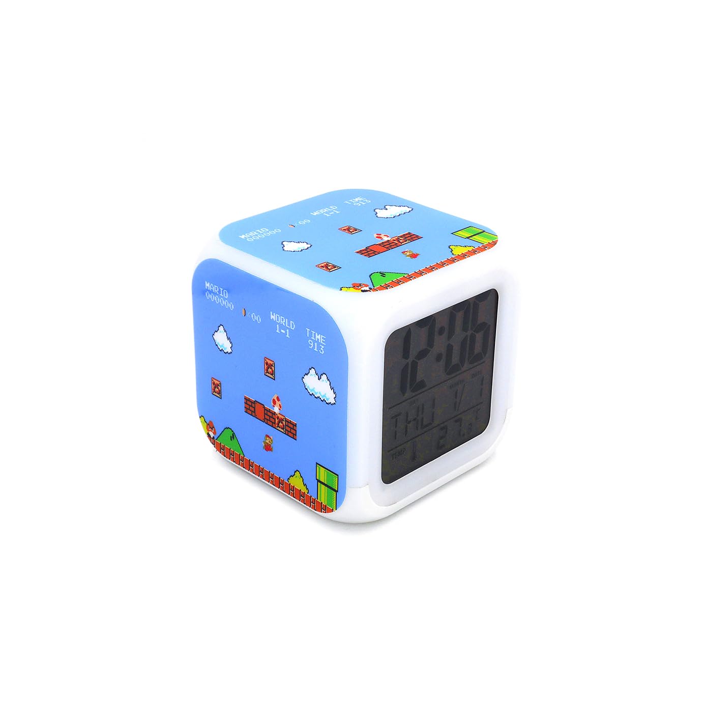 3＂Desk & Shelf Clock Mario Game Scene Blue Digital Alarm Clock with Led Lights Plastic Table Clock for Kids Teenagers Adults Home/Office Decor