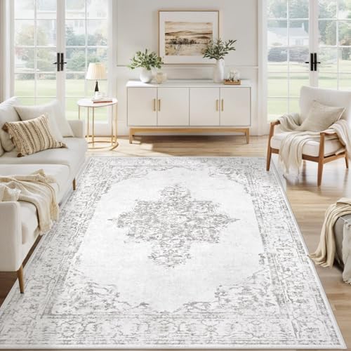 Tapete vintage boho gris 182x122 cm antideslizante y lavable