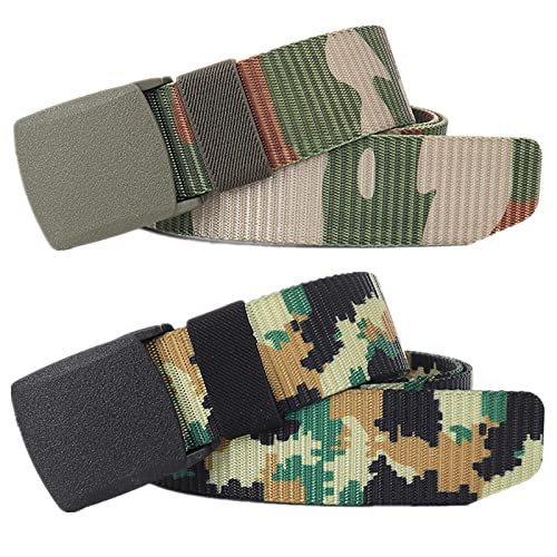 Cintura elastica in tessuto elasticizzato, cinture for uomo donna tela mimetica in nylon militare a sgancio rapido stile militare fascia in vita taglie forti con fibbia POM, confezione da 2 ( Color :
