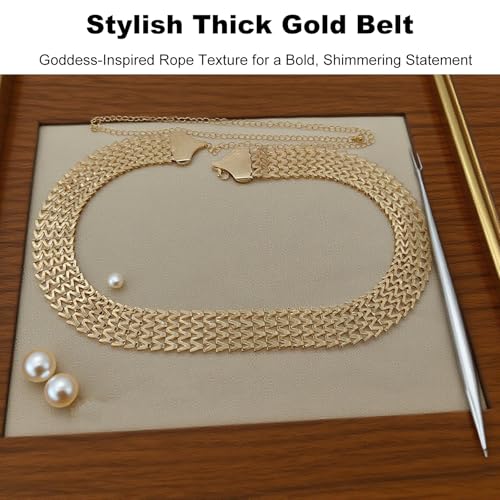 Gold Chunky Belt Roman Style Thick Belts for Women Elegant Golden O Ring Rope Design Waist Chain Belt Wide Metal Circle Hoop Hippie Accessories for Dresses Formal Outfits and Dress Styling3