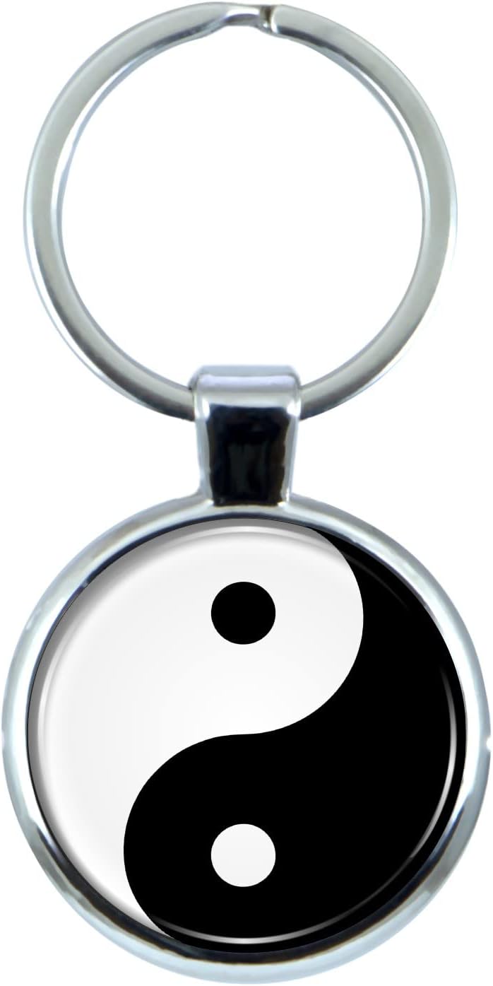 Yin Yang Keychain with Epoxy Dome and Metal Keyring