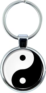 Yin Yang Keychain with Epoxy Dome and Metal Keyring