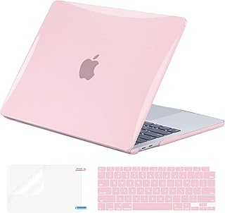 EooCoo Compatible with MacBook Air 13 inch Case 2022 2021-2018 M1 A2337 A2179 A1932 with Retina Display Touch ID, Case + Keyboard Skin Cover + Screen Protector, Pink