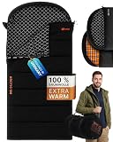 EXPLORER Arctic XXL Deckenschlafsack Winter -24°C Extrem – Camping Schlafsack aus 100% Baumwolle & Flanell – Koppelbar & Wasserabweisend – 90/110/140 cm (Grau/Schwarz, 110cm)