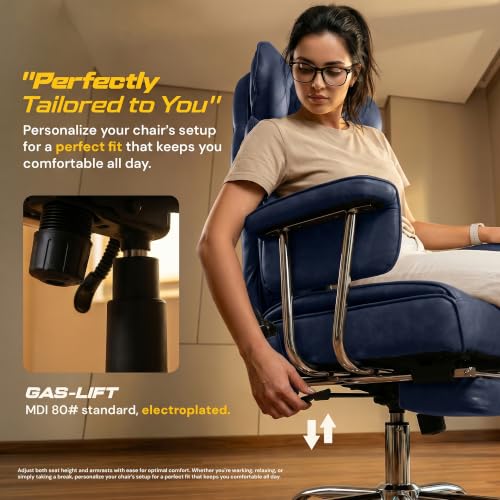 Image of DROGO Monarch-X Massage Office Chair with Vibration & Heat | Big and Tall Ergonomic Executive Computer Chair with PU Leather & 150Reclining | Gaming Chair with Spacious Cushion Seat & Footrest (Blue)