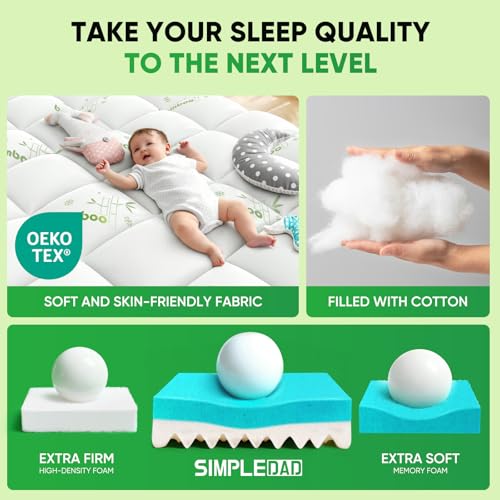 Image of Twin Mattress Topper, 3 in 1 Memory Foam Mattress Topper for Back Pain, 2 inch Fluffy Cooling Mattress Toppers Twin Breathable Viscose Made from Bamboo and 2.5 inch Dual Firmness Gel Memory Foam.