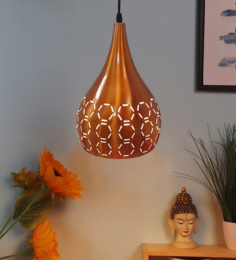 Image of GreyWings Modern Orange Dome Laser Cut Hanging Pendant Light for Ceiling, Aluminium, Drop, Antique Decor,(Bulb is not Included) Big Pack of 1