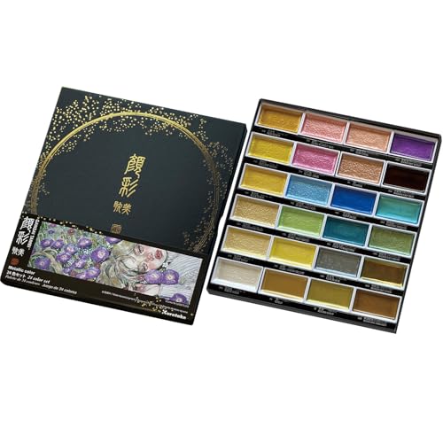 Kuretake GANSAI TAMBI Watercolor Paint Set 24 Glittery Colors II - Metallic, Professional-quality art supplies for artists adult painting aketching, Non-Toxic, Made in Japan, MC20/24V/NW3