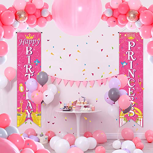 Sumind SUMIND-PRINCESS DECORATIONS-01 Princess Birthday Decorations Royal Check Flag Event Banner Princess Backdrop Porch Sign Welcome For Girl Birthday Theme Party Mardi Gras Parade Decoration Pink thumb #1