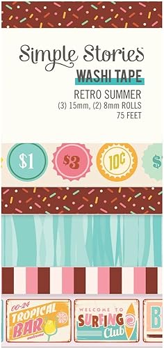 SIMPLE STORIES Cinta Washi Retro Summer 5Pkg, Multicolor