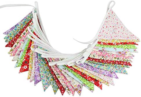 G2PLUS 36PCS Double Sided Fabric Bunting, 10M Multicoloured Floral Cotton Banner - Image 4