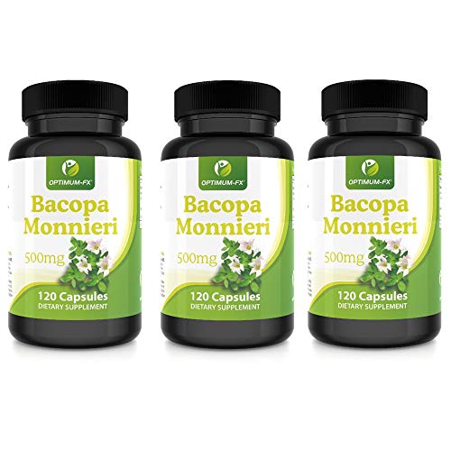 Suplemento de Extracto Puro de Bacopa Monnieri en Cápsulas - Brahmi de Alta Resistencia 20:1 500mg de Extracto Proporciona 10.000mg con 20% de Saponinas Bacosidas NO Comprimidos - 120 Cápsulas Veganas