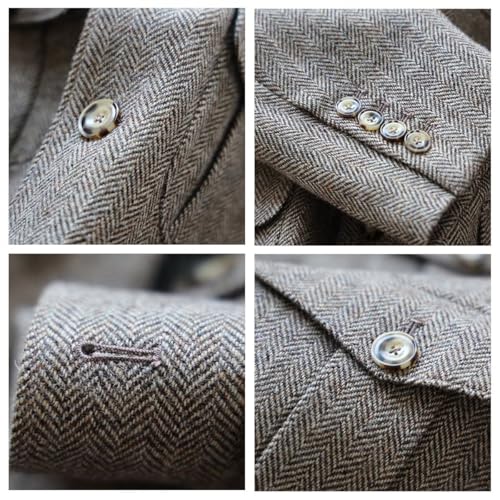 Men's Vintage Herringbone Tweed Blazers Wool Blend Sport Coat Casual Suit Jacket4