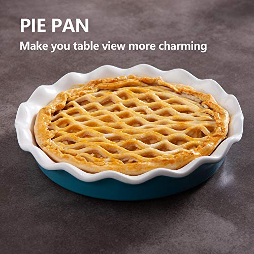Jemirry Ceramic Pie Pan, 10 inch Pie Dish Pie Plates Round Quiche Pan Baking Dish for Pot Pies Cake Pizza Dessert -Light Blue
