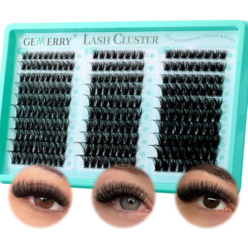 GEMERRY Cluster Lashes 60-80-100D Eyelash Clusters DIY Eye Lashes Fluffy Russian Eyelashes Extensions Curly Durable Individual Eyelashes Soft Lightweight and Easy to Apply (8-16mm Mix)