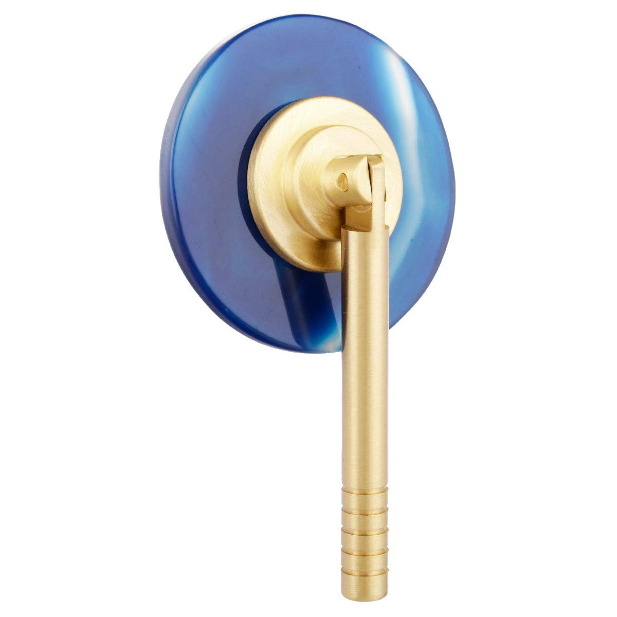 mookaitedecor Set of 2 Blue Agate Slice Crystal Stone Cabinet Drawer Knobs, Unique Round Long Pull Handle for Dresser Cupboard Wardrobe Decorative Modern Knob