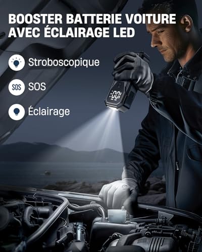 ANFLAG Booster Batterie Voiture, Booster Batterie Moto/Auto (Tout Gaz ou 10,0L Diesel) 12V Demarreur Batterie Voiture avec Écran LCD, Lamp LED, Pinces Intelligentes – vue 4