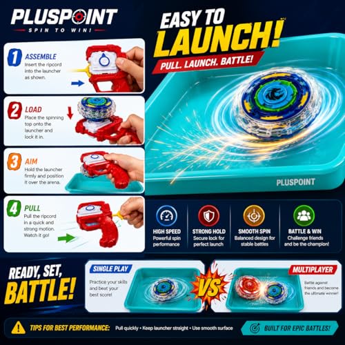 Image of PLUSPOINT Battling Top Burst Launcher Grip Toy Blade Set Gyros Blades Battling Tops Metal Fusion Starter Set with Launchers Gift Toys for Boys Kids Children Age 6+