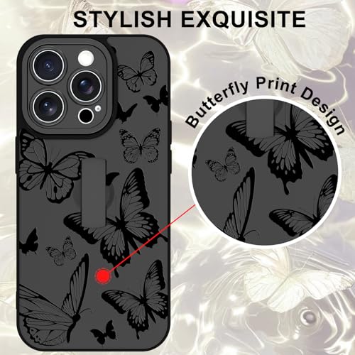 Image of for iPhone 12 Pro Max Case with Finger Strap Holder, Cute Cool Butterfly Print Pattern Design for Women Men, Shockproof Anti Scratch Hand Kickstand Protective Cover, Gray